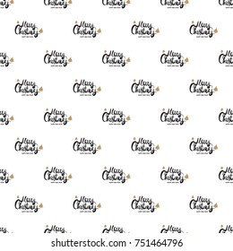 Christmas seamless pattern with Merry Christmas lettering. Beautiful vector background for decoration xmas designs. Cute minimalistic art elements on white backdrop.