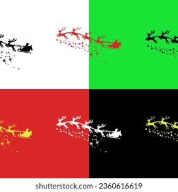 Christmas seamless pattern. Merry Christmas with Silhouette Santa Claus Riding Sleigh flying Reindeer.