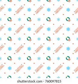 Christmas seamless pattern. Merry Christmas and snowflakes on white background. Vector background for wrapping paper or greeting cards