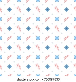 Christmas seamless pattern. Merry Christmas and snowflakes on white background. Vector background for wrapping paper or greeting cards