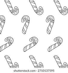 Christmas Seamless Pattern of Minimalist Candy Canes – Clean Vector Line Art Perfect for Wrapping Paper, Fabric and Holiday Packaging