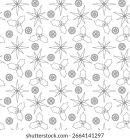 Navidades sin patrón en estilo de contorno minimalista. Uso para envolver papel, papelería festiva, embalaje de vacaciones y decoración de invierno.