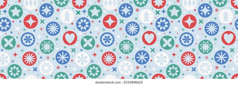 Christmas seamless pattern in minimalist style. Ornaments with stars. Vector illustration