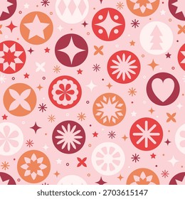 Christmas seamless pattern in minimalist style. Ornaments with stars. Vector illustration
