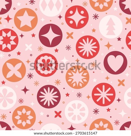 Christmas seamless pattern in minimalist style. Ornaments with stars. Vector illustration