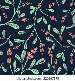 Christmas seamless pattern with mistletoe