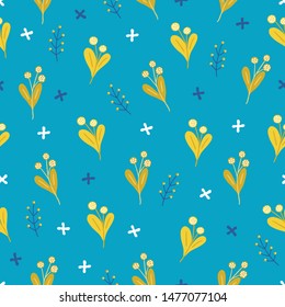 Christmas seamless pattern with mistletoe and berries on blue background. Perfect for greeting cards, wallpaper, gift paper, winter decorations