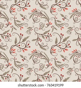 Christmas seamless pattern with mistletoe branches. Vector background for wrapping paper or greeting cards