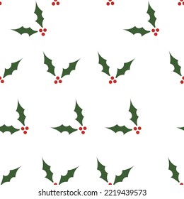Christmas seamless pattern with mistletoe. Holiday winter square pattern. White background. Cute illustration. Winter New Year wallpaper