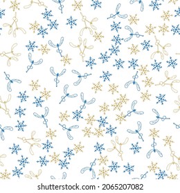 Christmas seamless pattern with mistletoe leaves and berries. Vector illustration