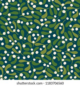 Christmas Seamless Pattern with Mistletoe. Xmas winter poster collection
