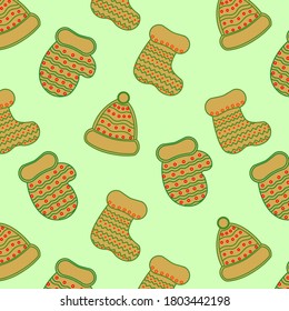 Patrón de Navidad sin fisuras. Ilustración vectorial de migón y calcetín. 