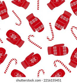 Christmas seamless pattern with mittens. New Year beautiful vector illustration.