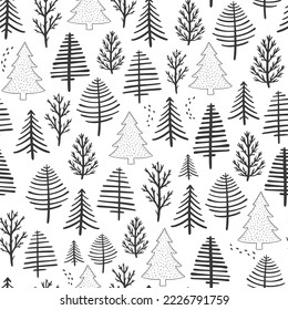 Christmas seamless pattern with monochrome trees, forest, woods. Good for nursery textile prints, wallpaper, bedding, scrapbooking, stationary, wrapping paper, etc. EPS 10