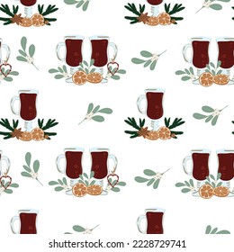 Christmas seamless pattern with mulled wine. Pattern for scrapbooking, textile, creativity. Vector, illustration.
