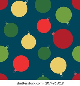 Christmas seamless pattern with multicolored balls. Cute wrapper paper, wallpapers, textile prints. Vector illustration