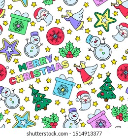 Christmas seamless pattern. Multi-colored doodles on a white background. Vector illustration EPS10