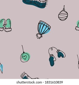 christmas seamless pattern. multicolored doodles