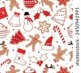 Christmas Seamless Pattern. Christmas and New year Holiday Repeatable Pattern. Decorative Elements Texture for Wallpaper, Gift Wrapping paper, Card or Banner Template or Fabric Textile Prints.
