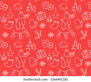 christmas seamless pattern of new year object isolated on red background vector