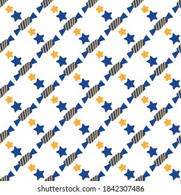 Christmas seamless pattern. New year seamless pattern of christmas decorations, star, candy.Cute chic print. Retro background. Geometric trendy color backdrop.