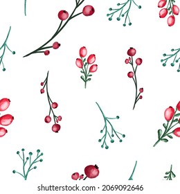 Christmas seamless pattern, new year barberry berries for wrapping paper, vector illustration