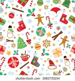 Christmas Seamless Pattern. Christmas and New year Holiday Repeatable Pattern. Decorative Elements Texture for Wallpaper, Gift Wrapping paper, Card or Banner Template or Fabric Textile Prints.