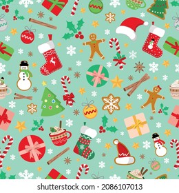 Christmas Seamless Pattern. Christmas and New year Holiday Repeatable Pattern. Decorative Elements Texture for Wallpaper, Gift Wrapping paper, Card or Banner Template or Fabric Textile Prints.