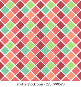 Christmas seamless pattern. New year texture. Abstract, geometric ornament print with red, green and white triangles. Vector illustration. Holiday festive background.