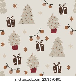 Patrón de Navidad sin fisuras. Ilustración vectorial de fondo de año nuevo para papel de envoltura, tela, textil
