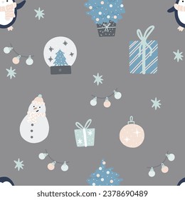 Christmas seamless pattern. New year background vector illustration for wrapping paper, fabric, textile