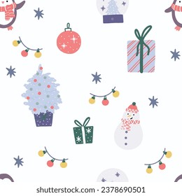 Patrón de Navidad sin fisuras. Ilustración vectorial de fondo de año nuevo para papel de envoltura, tela, textil