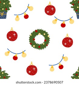 Christmas seamless pattern. New year background vector illustration for wrapping paper, fabric, textile
