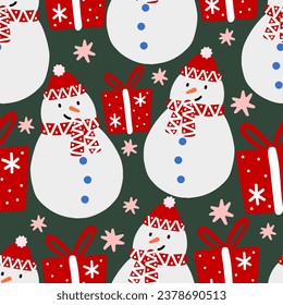 Patrón de Navidad sin fisuras. Ilustración vectorial de fondo de año nuevo para papel de envoltura, tela, textil