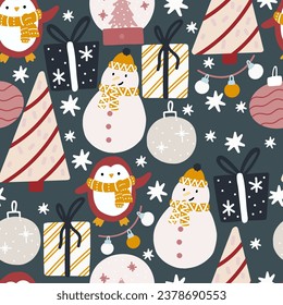 Patrón de Navidad sin fisuras. Ilustración vectorial de fondo de año nuevo para papel de envoltura, tela, textil
