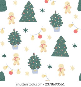 Christmas seamless pattern. New year background vector illustration for wrapping paper, fabric, textile