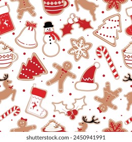 Christmas Seamless Pattern. Christmas and New year Holiday Repeatable Pattern. Decorative Elements Texture for Wallpaper, Gift Wrapping paper, Card or Banner Template or Fabric Textile Prints.