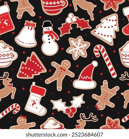 Christmas Seamless Pattern. Christmas and New year Holiday Repeatable Pattern. Decorative Elements Texture for Wallpaper, Gift Wrapping paper, Card or Banner Template or Fabric Textile Prints.