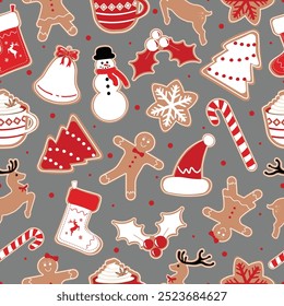 Christmas Seamless Pattern. Christmas and New year Holiday Repeatable Pattern. Decorative Elements Texture for Wallpaper, Gift Wrapping paper, Card or Banner Template or Fabric Textile Prints.