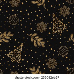 Christmas seamless pattern. New year design. Vector background. Hand drawn style