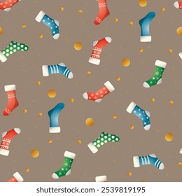 Christmas Seamless Pattern. Christmas and New year Holiday Repeatable Pattern. Decorative Elements Texture for Wallpaper, Gift Wrapping paper, Card or Banner Template or Fabric Textile Prints.