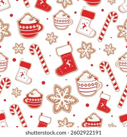 Christmas Seamless Pattern. Christmas and New year Holiday Repeatable Pattern. Decorative Elements Texture for Wallpaper, Gift Wrapping paper, Gift Card or Banner Template or Fabric Textile Prints.