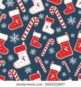 Christmas Seamless Pattern. Christmas and New year Holiday Repeatable Pattern. Decorative Elements Texture for Wallpaper, Gift Wrapping paper, Card or Banner Template or Fabric Textile Prints.