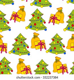Christmas seamless pattern. New Year tiling texture for design.  Doodle style. Wrapping paper.