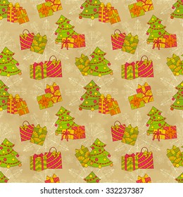 Christmas seamless pattern. New Year tiling texture for design.  Doodle style. Wrapping paper.
