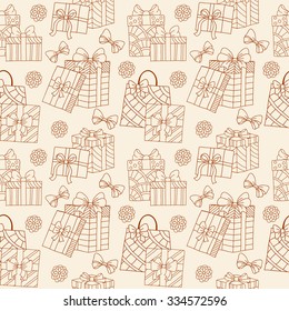Christmas seamless pattern. New Year tiling texture for design.  Doodle style. Wrapping paper.