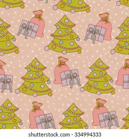 Christmas seamless pattern. New Year tiling texture for design.  Doodle style. Wrapping paper.