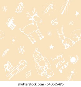 Christmas seamless pattern with new year winter holidays symbols. 
