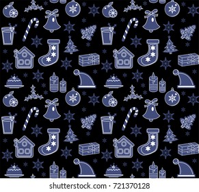 Christmas seamless pattern. New Year endless background, Winter Holidays repeating texture, wallpaper, fabric. Vector illustration