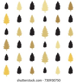 christmas seamless pattern. new year hand drown firs wrapping paper design, winter holiday decoration, black and gold christmas trees modern background